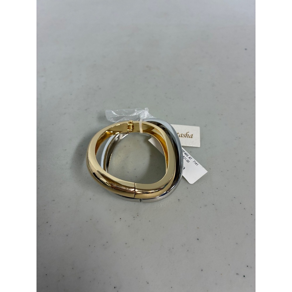 Natasha Two Tone Gold and Silver Mixed Metal Hinge Bangle Bracelet Set NWT